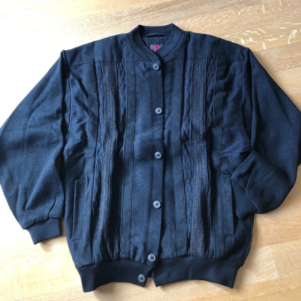 Unisex Knit Jacket with Suede Trim